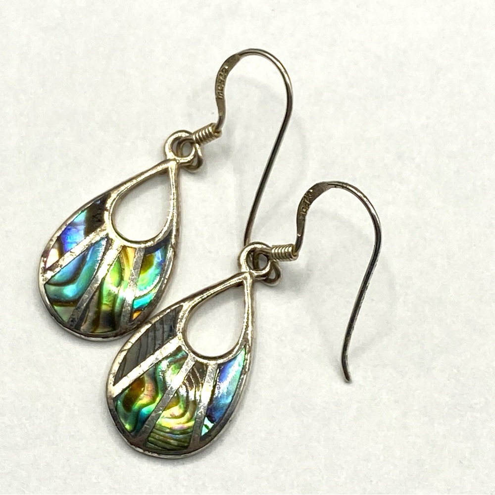 Sterling Silver Abalone Shell Inlay Pierced Earrings